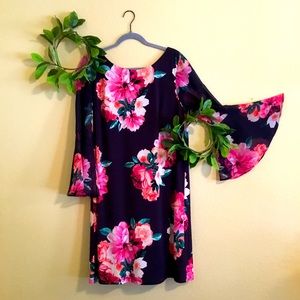 Dark blue base. Floral dress. Worn twice. Breathable. Professional as well.